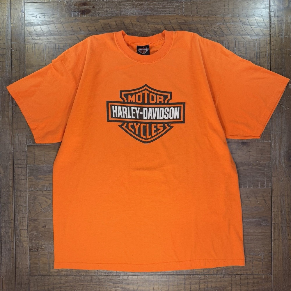 Harley Davidson T Shirt Orange Sz L/XL Reno Nevada 2010 2 Sided Print